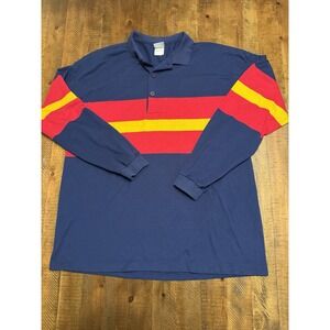 Vintage Jantzen Rugby Shirt Men's XL Striped Long Sleeve Blue Orange